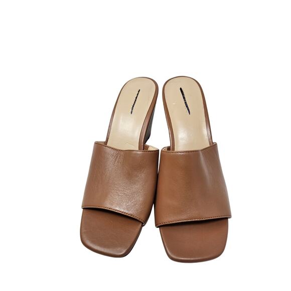 Ann Taylor 8 Brown Leather Slide Wedge Sandal Open Square Toe Minimalist - Picture 4 of 4